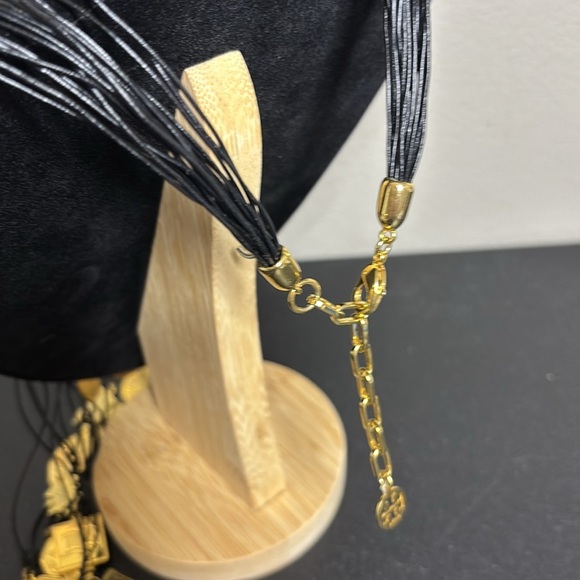 Statement Elegant Black Gold Multi-Strand Charm Necklace - Picture 4 of 9